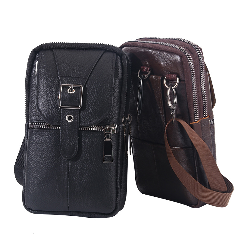 Mobile Phone Bag Cowhide Belt Hanging Waist Hanging Bag Men's Middle-Aged Father Leather Case Bag Don't Buy Waist of Trousers Vertical Wholesale