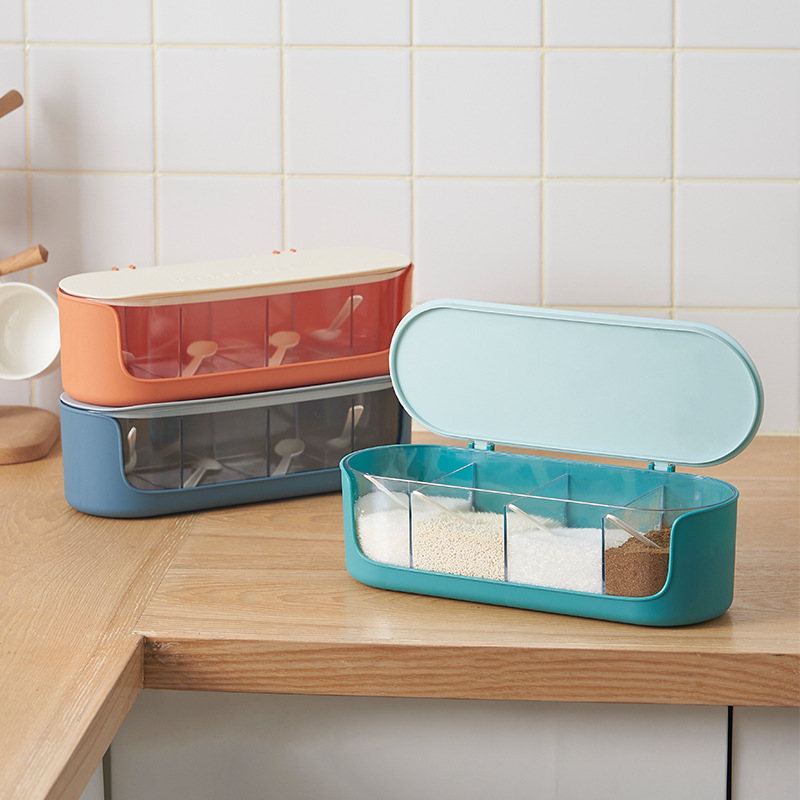 Hl Seasoning Box Set Household Set Kitchen Supplies Four-Grid Storage Integrated Multi-Grid Spice Box Seasoning Box