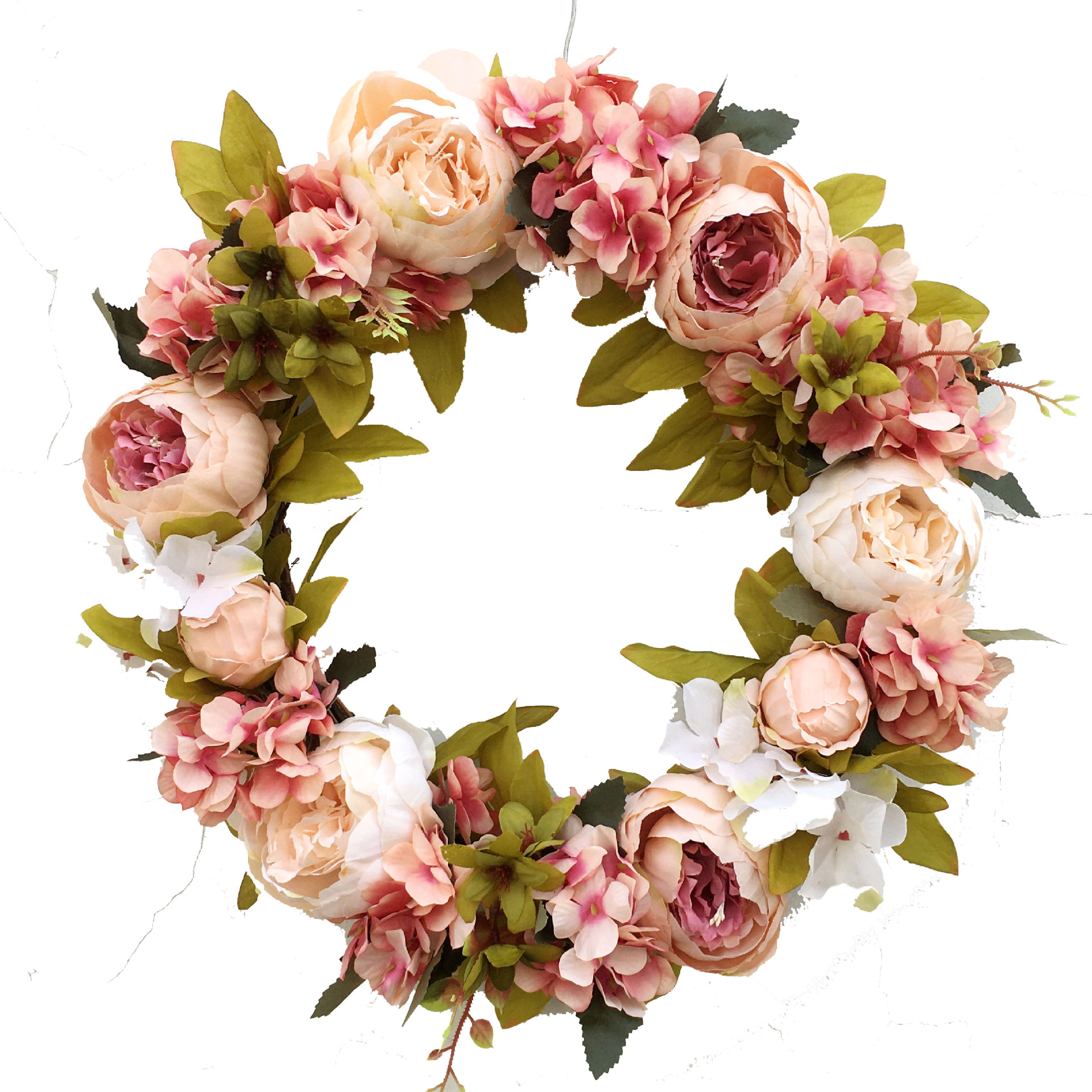 仿真牡丹花环48cm欧式家居门饰挂饰墙壁装饰花圈亚马逊货源批发