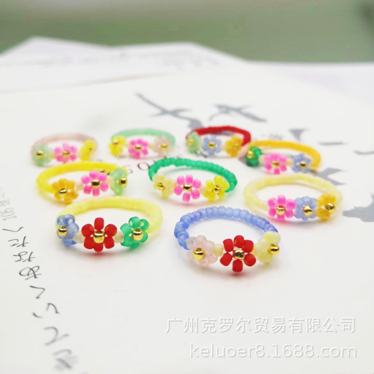 Japanese and Korean Chic Elegant Rice-Shaped Beads Stringed Beads Little Daisy Summer Flower Ring Does Not Fade Niche Design Women