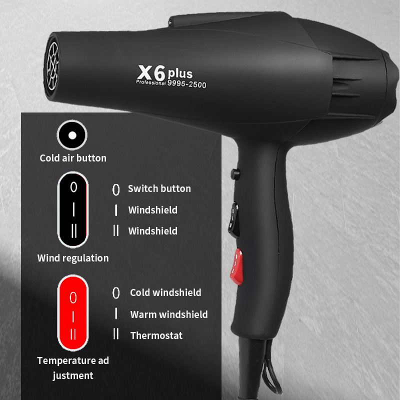 Cross-Border Hot Selling X6 High-Power Hair Dryer Heating and Cooling Air Constant Temperature Hair Dryer Hotel Hair Salon Household Electric Blower