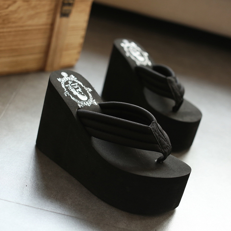 2024夏季人字拖女 超高跟11cm防滑厚底夹拖凉拖鞋松糕沙滩鞋坡跟