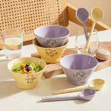 紫色小熊 5英寸斗笠碗日式陶瓷黄色米饭碗釉下彩小号斗笠碗高脚碗