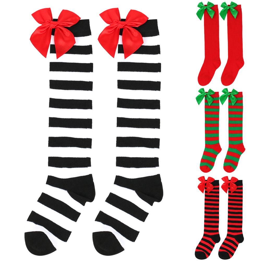 Cross-Border Christmas Girls Bow Socks British Style Autumn and Winter Stockings European and American Princess Socks Children's Christmas Stockings