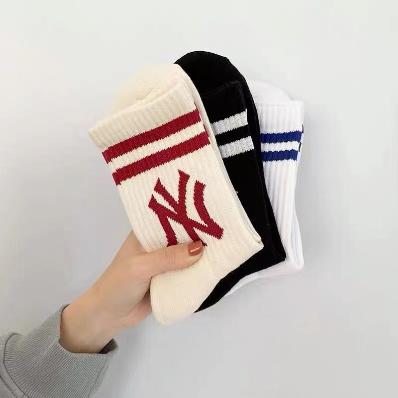 韩版女袜百搭la字母袜运动ny袜厚高筒袜篮球袜男女长中筒纯棉袜子