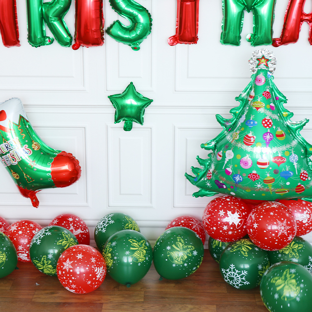 新款字母铝膜铃铛圣诞树气球套件平安夜圣诞派对场景氛围布置道具