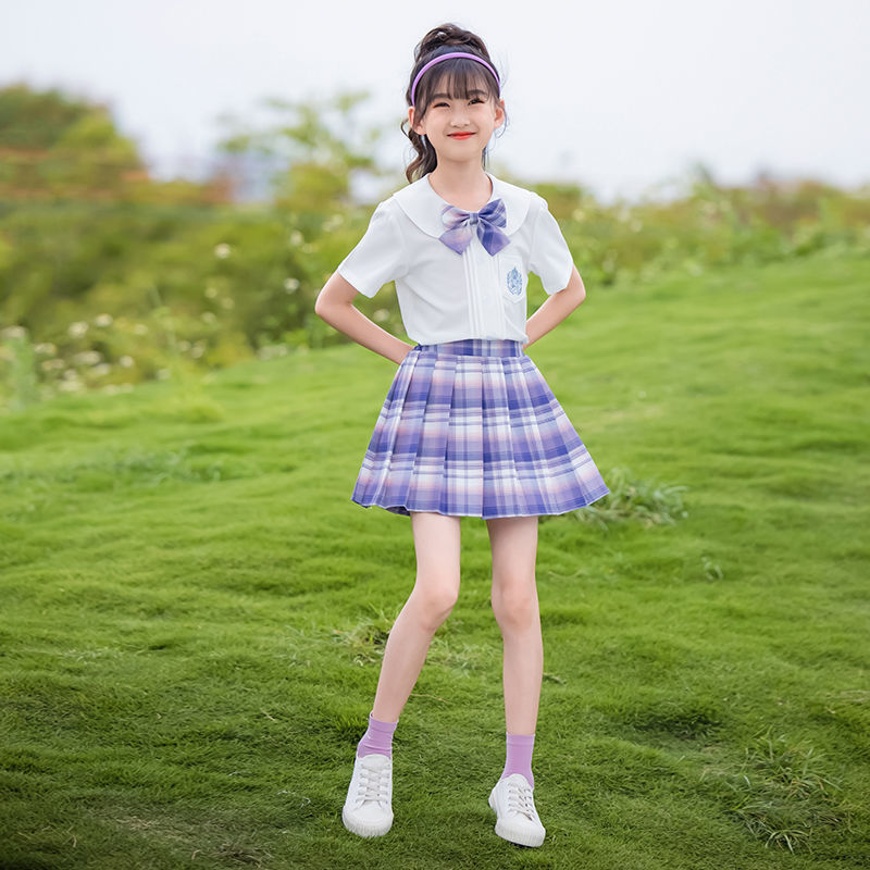 女童夏装裙夏季套装儿童jk百褶裙小女孩大童网红洋气半身裙两件套