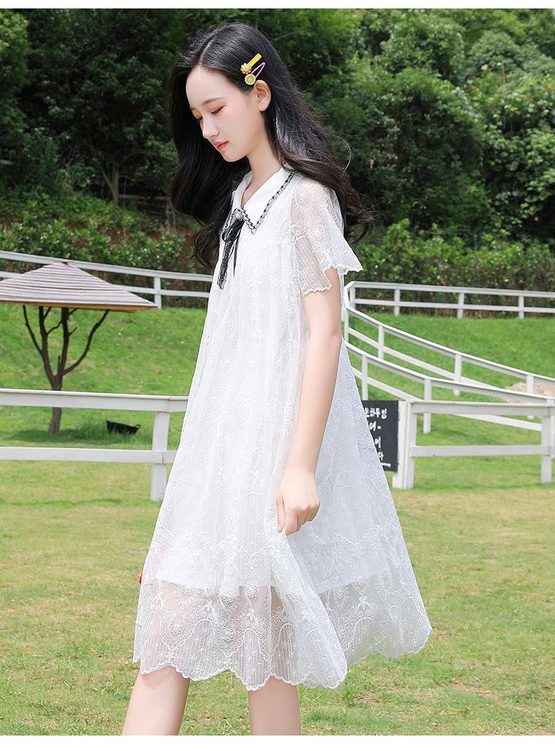 少女连衣裙夏季学院风新款女孩公主裙白色洋气高初中学生超仙纱裙