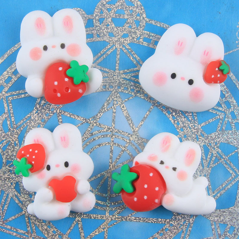 卡通呆萌草莓兔 新款树脂配件diy奶油胶手机壳冰箱贴饰品头饰发夹