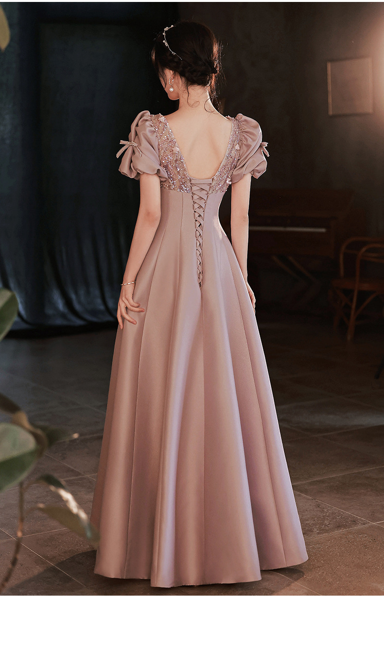 晚礼服2022新款敬酒服缎面礼服裙长款轻奢宴会伴娘连衣裙平时可穿