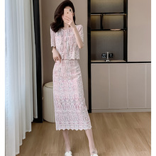 高级感蕾丝半身裙小香风套装女夏名媛法式短袖上衣刺绣减龄两件套
