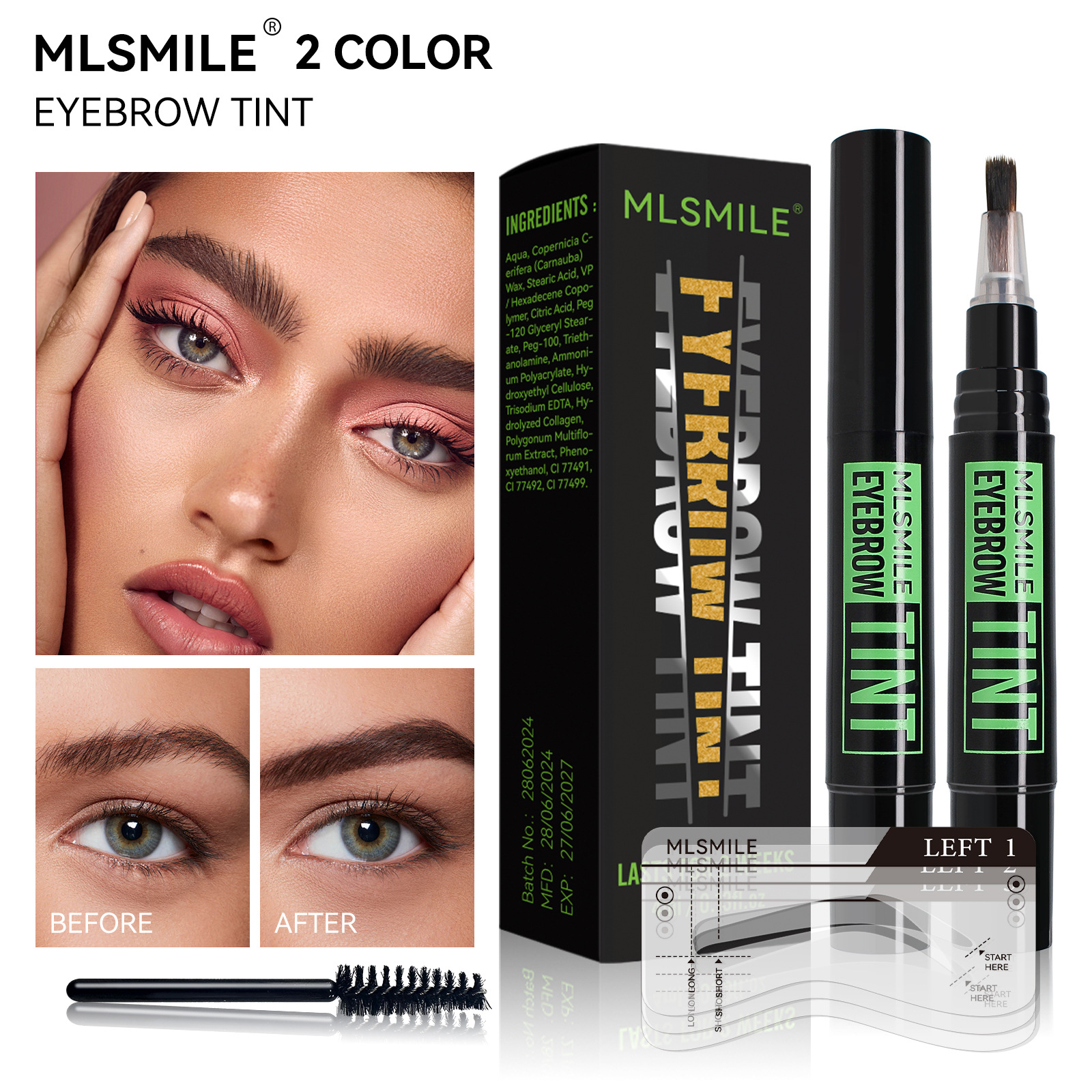 跨境专供MLSMILE染眉液带眉卡眉刷立体持久定型欧美眉膏套装眉笔