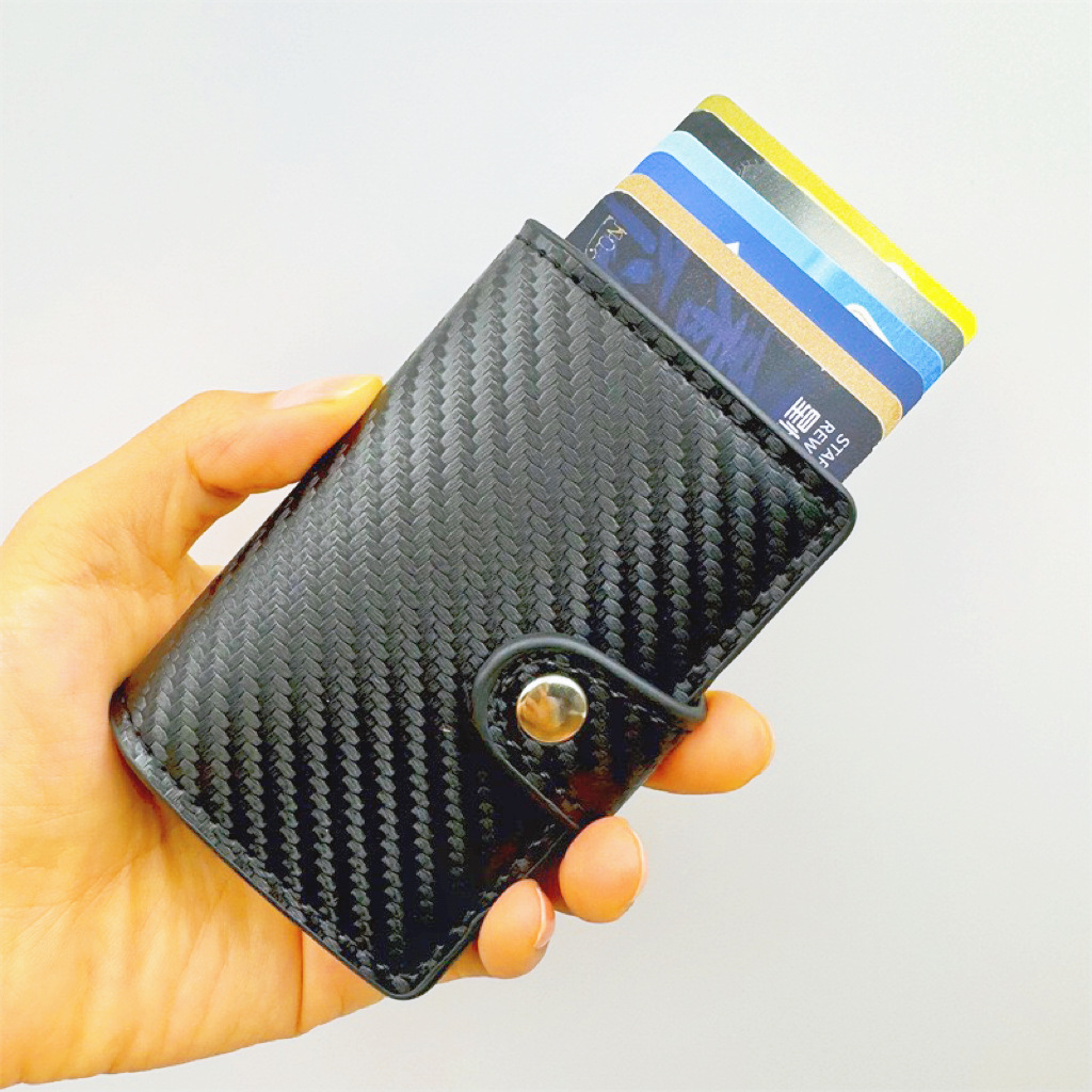 跨境碳钎维卡包多功能自动RFID防消磁防盗刷铝合金钱包亚马逊爆款