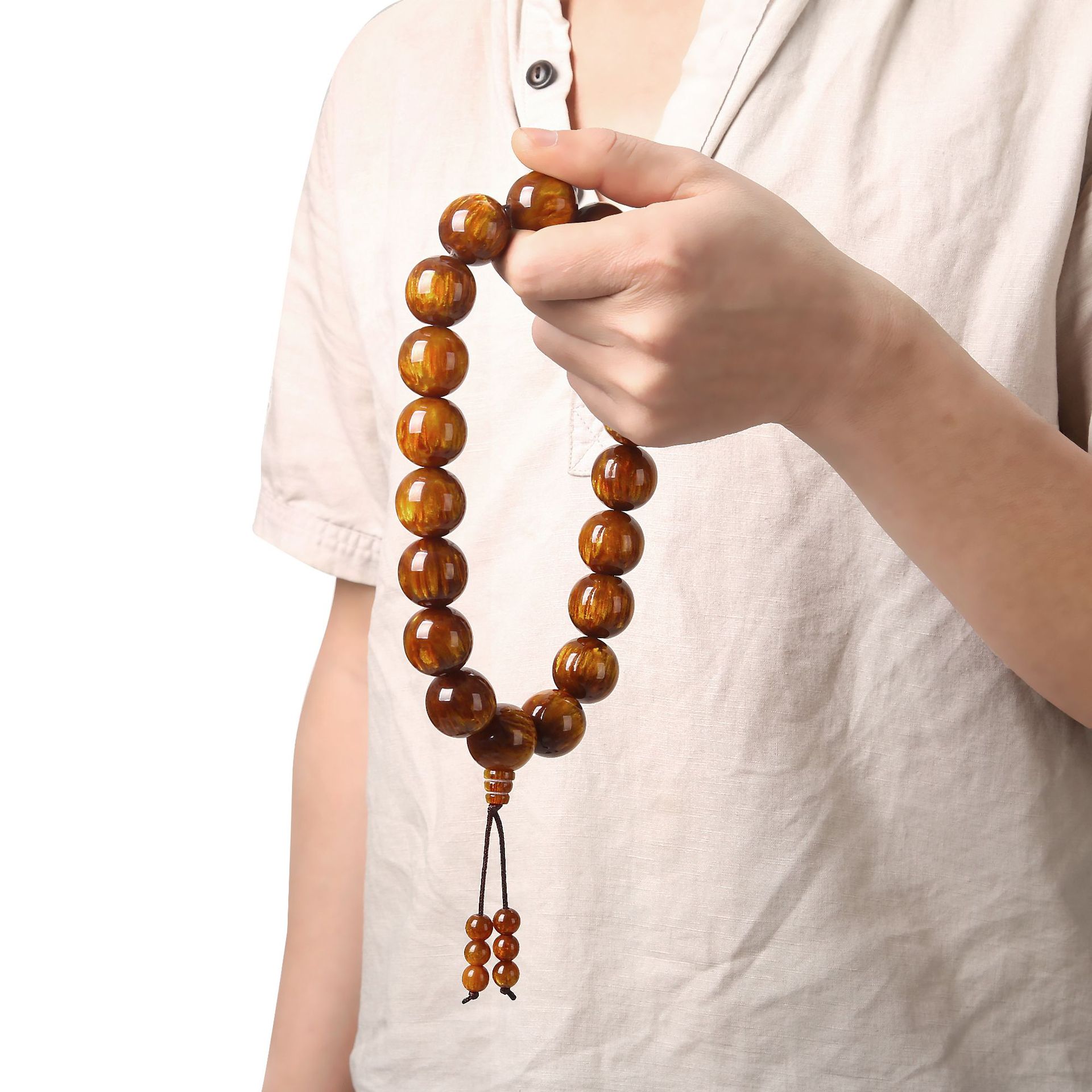 直播带货仿金丝海柳十八罗汉手串 文玩手串和尚念珠佛教用品25mm