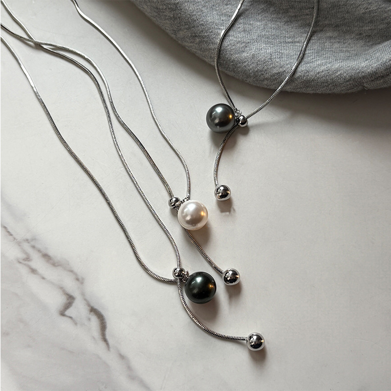 accessories light luxury elegant high-grade niche exquisite sweater chain single pearl pendant long snake bones chain necklace for women