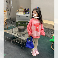 2023春秋韩国童装韩版新款女童中长款套头渐变粉色卡通可爱卫衣潮