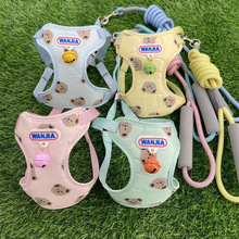 猫咪遛狗背心式牵引绳带铃铛防挣脱博美小型犬外出背心式牵引绳