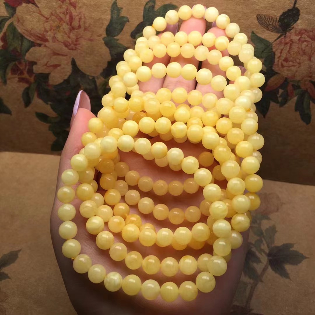 天然原矿精美蜜蜡白花蜜手串手链 白花蜡 ?满蜡 纹路清晰 约8mm