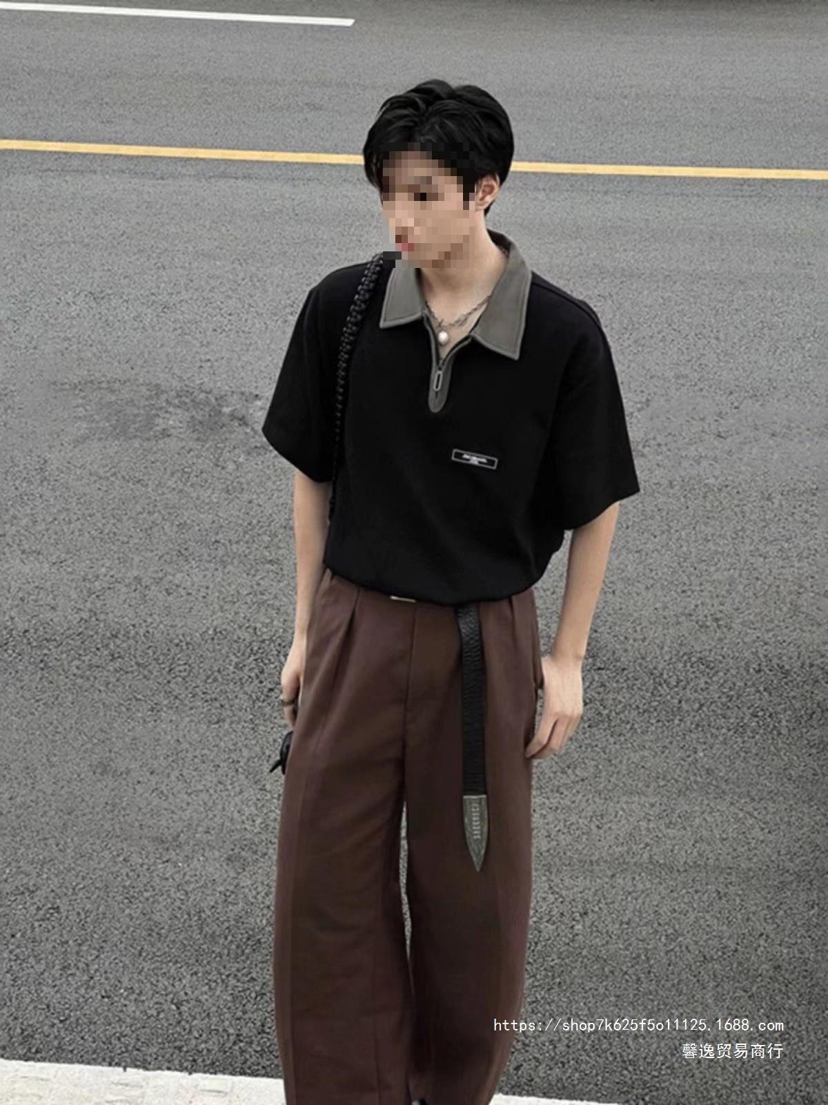 馨逸轻熟雅痞polo衫男款短袖小众美式复古半拉链衬衫成熟稳重男装