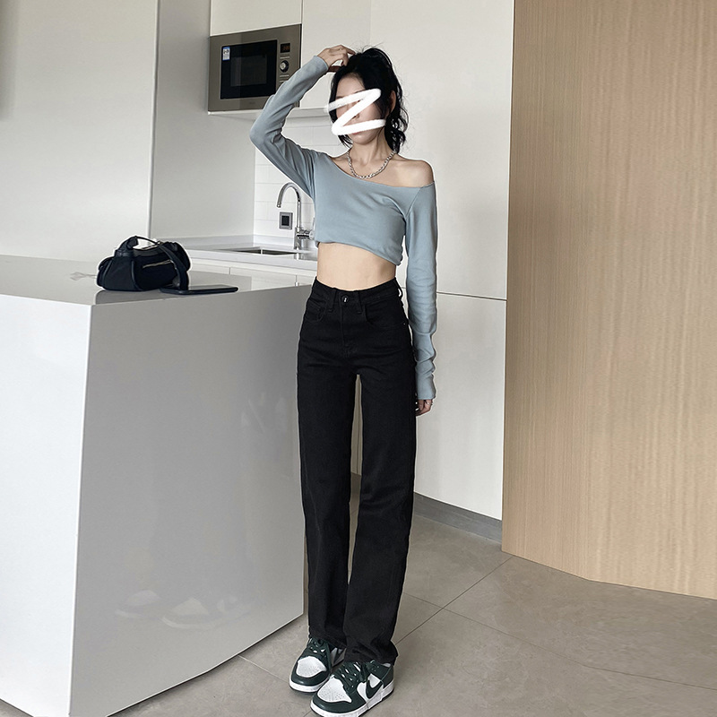 Black Pencil Pants Narrow Jeans for Women 2023 New Spring and Autumn High Waist Slimming Mop Trousers Niche Cigarette Pants