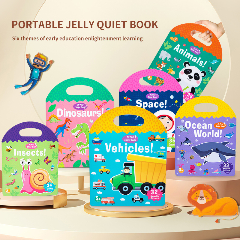 Children's Early Education Portable Quiet Jelly Sticker Book Kindergarten Enlightenment Educational Cognition Paste Book Flat Puzzle