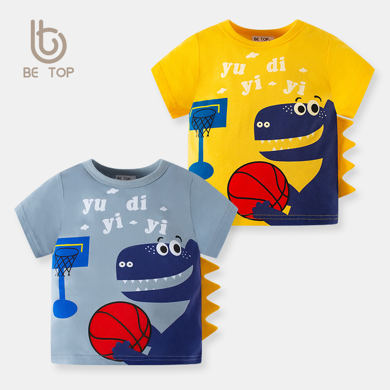 Be Top Children‘s T-shirt Summer Korean Cartoon Dinosaur Baby‘s Top Pure Cotton Ins Factory Direct Supply Delivery