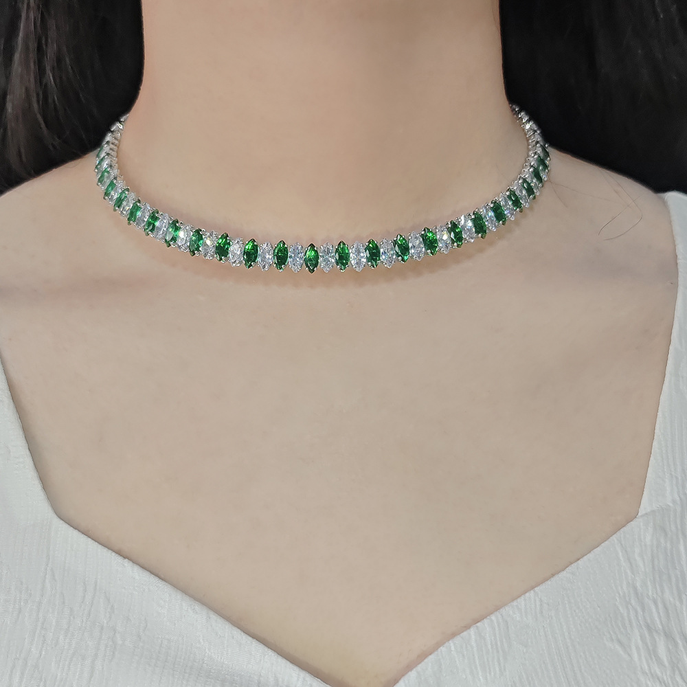 特色绿白款高级时尚设计感祖母绿项链锁骨链女x8250-阿里巴巴