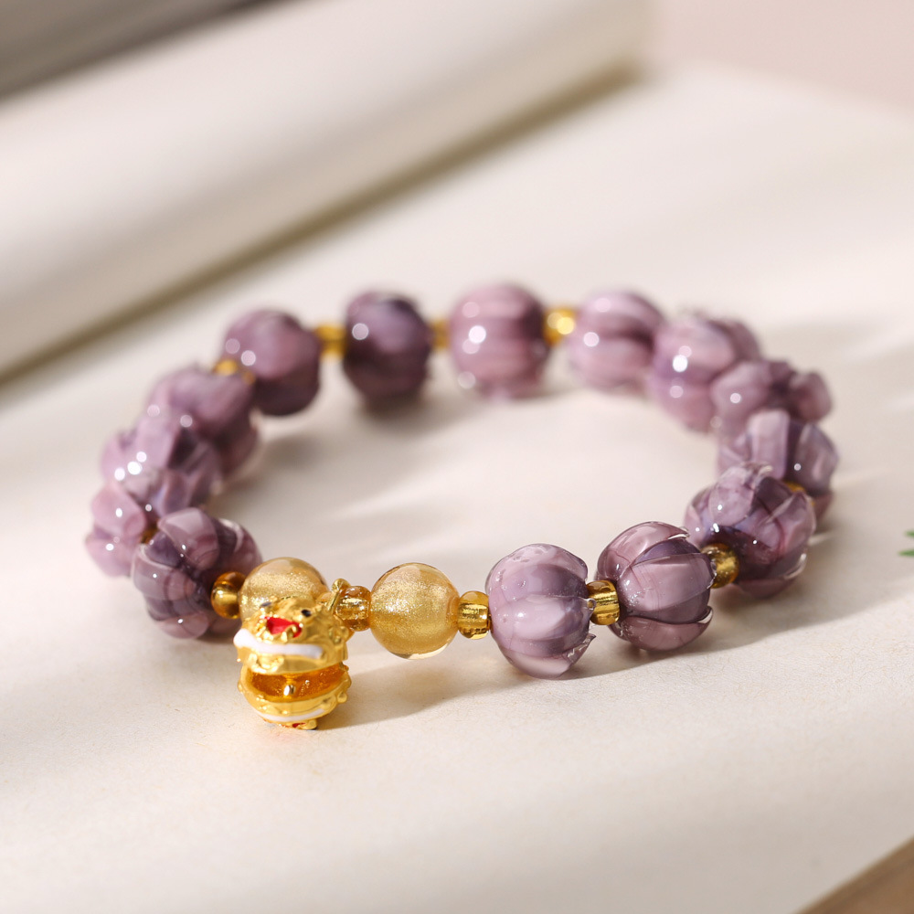 暮山紫琉璃多宝鱼铃铛手链紫色铃兰花寺庙同款手串女