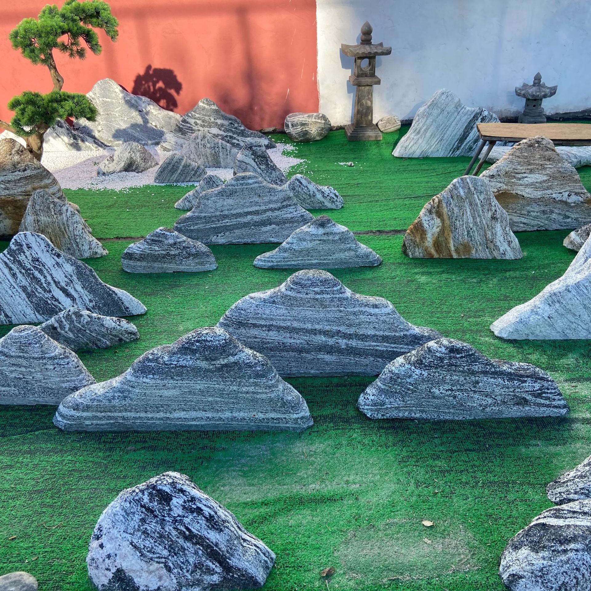 石雕天然雪浪石切片组合泰山石造景大型景观石假山石庭院室内摆件