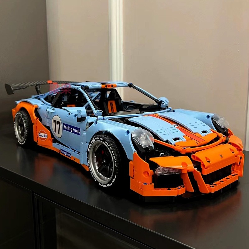 兼容乐高42056海湾蓝保时捷911gt3积木跑车赛车模型拼装汽车玩具