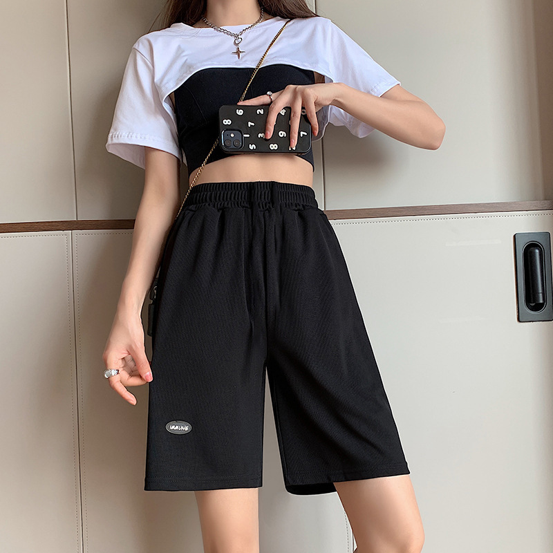 Ice Silk Sports Pants Shorts Women's Summer 2022 New Straight Slimming Loose Wide Leg Thin Casual Cropped Pants