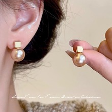 法式香槟色珍珠耳环精致小巧设计高级感百搭气质个性耳钉耳饰