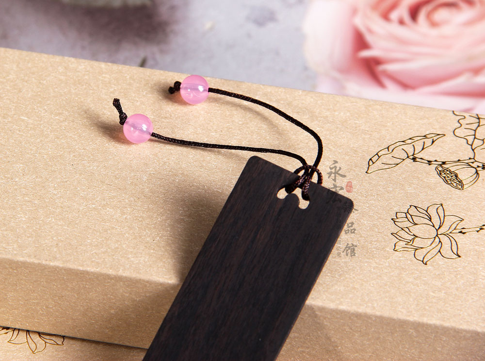 彩绘桃花书签 黑檀彩绘桃花书签 古风礼品 木质书签 可刻字logo