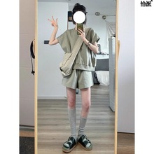 韩系少年感休闲减龄运动风套装女夏季学生韩版宽松短袖短裤两件凯