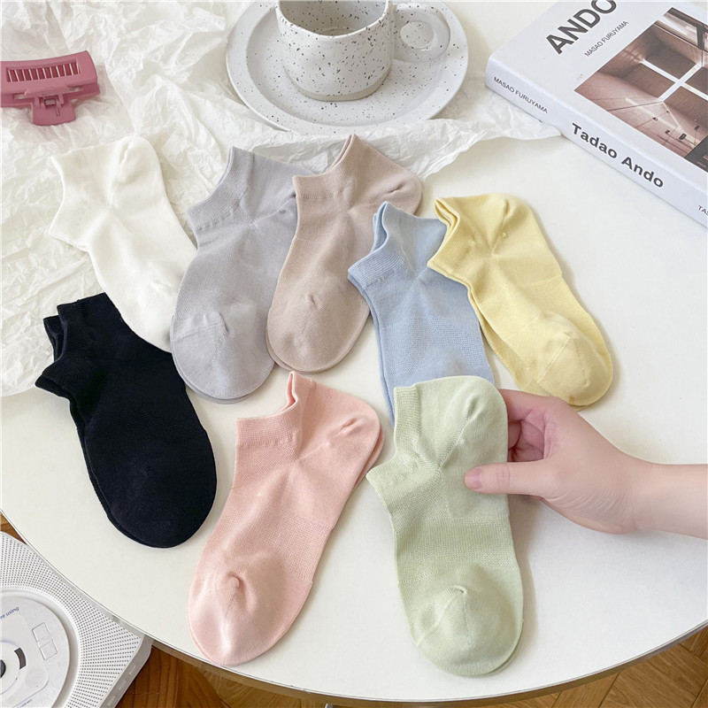 Seamless Socks Women's Spring and Summer Thin Mesh Women's Socks Ins Macaron Color Boat Socks Anti-Pilling Pure Cotton Socks