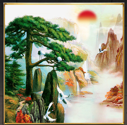 5d钻石画满钻客厅迎客松招财树玄关点钻十字绣钻石绣