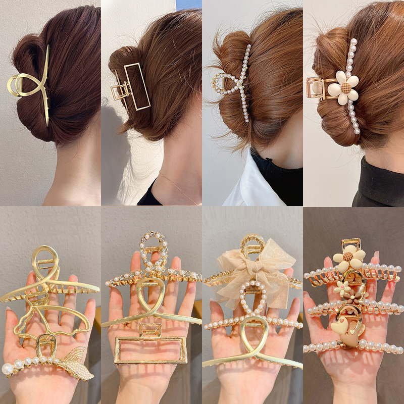 Korean Style Updo Metal Hair Clip Hairpin High-Grade Temperament Large Shark Clip Pearl Hair Accessories Hairpin Wholesale Female