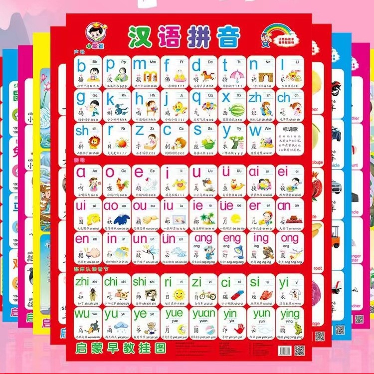 宝宝识字挂图幼儿童早教0-3岁墙贴认知挂图婴儿启蒙拼音无声卡片