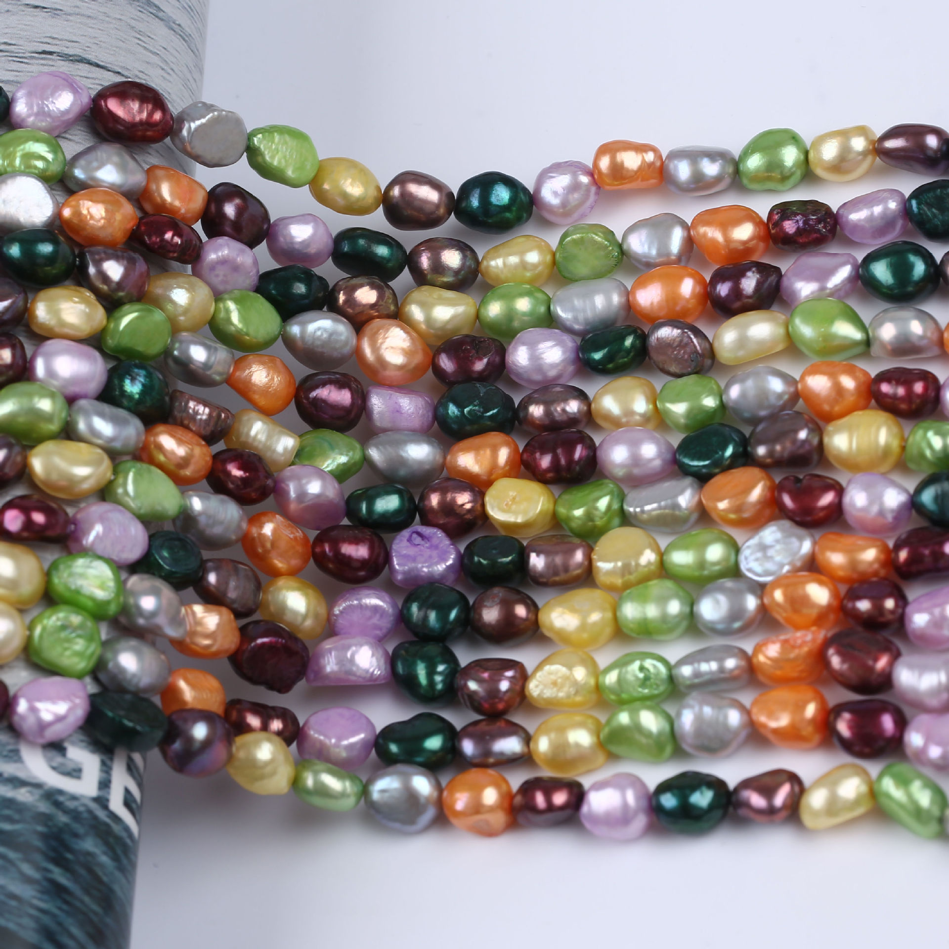 多彩彩色染色珍珠串 天然淡水珍珠混色直孔两面光巴洛克项链批发