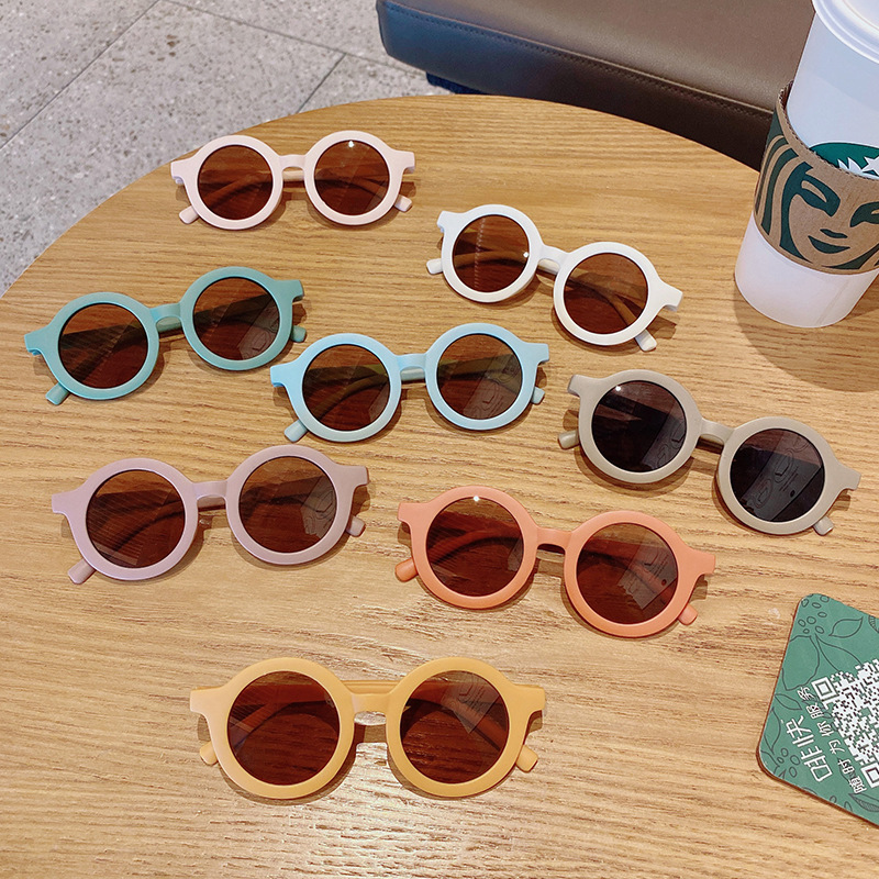 New Sun Shade Vintage round Frame Kid's Eyewear Street Shot Korean Sunglasses Frosted Frame Boys and Girls Sunglasses Wholesale