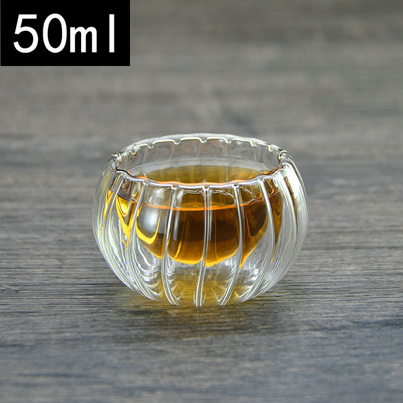 Thickened Glass Teacup High Temperature Resistant Kung Fu Tea Cup Transparent Insulated Double-Layer Cup Household Glass with Handle