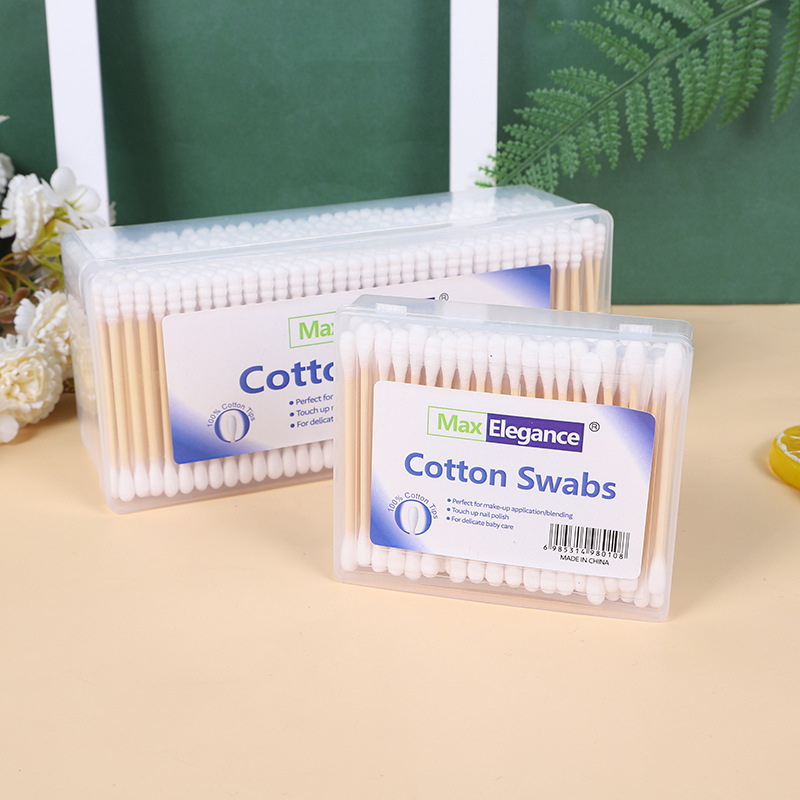 Boxed Double Ended Cotton Wwabs Disposable Cotton Puff Ear Cleaning Cotton Rod Sanitary Napkin round Head Cotton Stick Cleansing Cotton Swabs