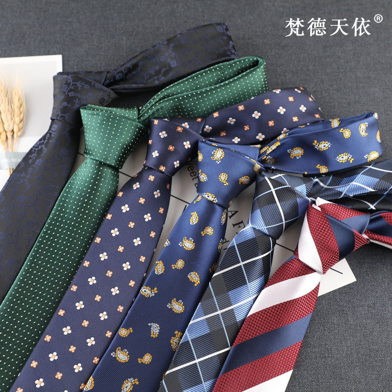 In Stock Narrow Men's Tie 6cm Korean Polyester Silk Striped Team Necktie Business Tie Factory Wholesale