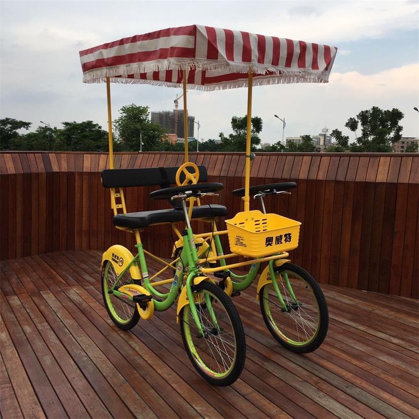 情侣骑踩三人项目双排四轮脚三人自行车亲子户外旅游观光 三人