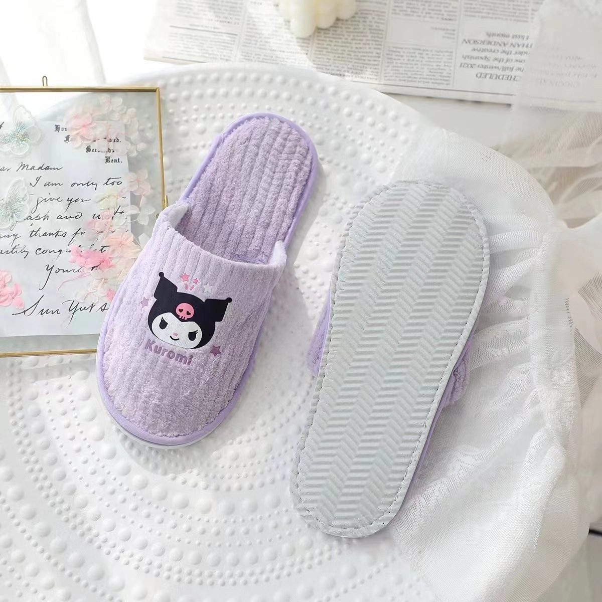 New Cartoon Cute Travel Portable Slippers Hotel Homestay Washable Coral Velvet Slippers