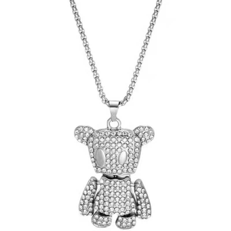 Titanium Steel Necklace Female Light Luxury Minority Hip Hop Ins Trendy Violent Bear Pendant Versatile Autumn and Winter High-End Long Sweater Chain