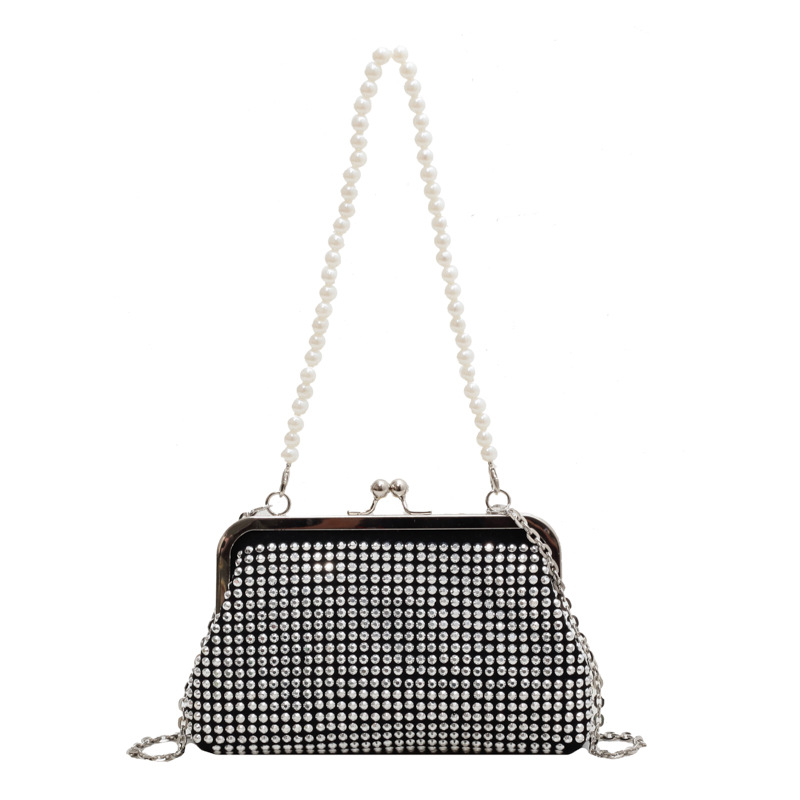 Textured Rhinestone Pearl Tote Autumn New Korean Style Fashionable Chain Dinner Small Bag Western Style Shoulder Bag