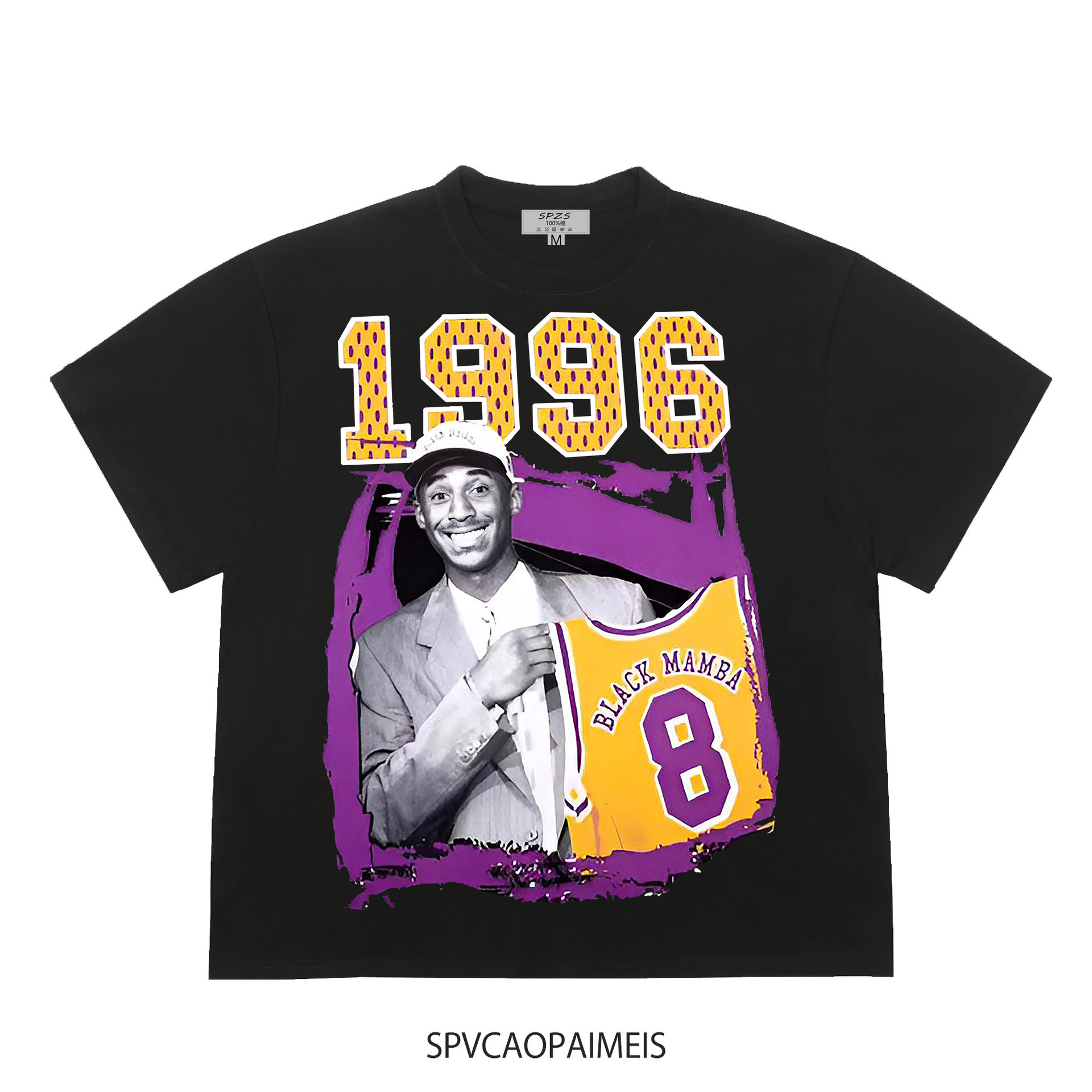 nba湖人科比黑曼巴美式印花纯棉短袖t恤男潮复古领口篮球衣-阿里巴巴