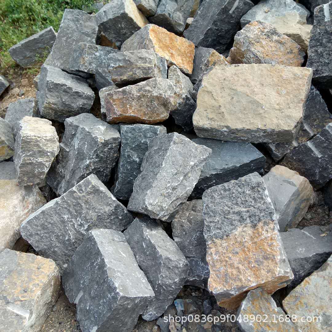 青灰色青石块石垒墙石 园林景观砌墙条石 挡土墙护坡浆砌片石毛石