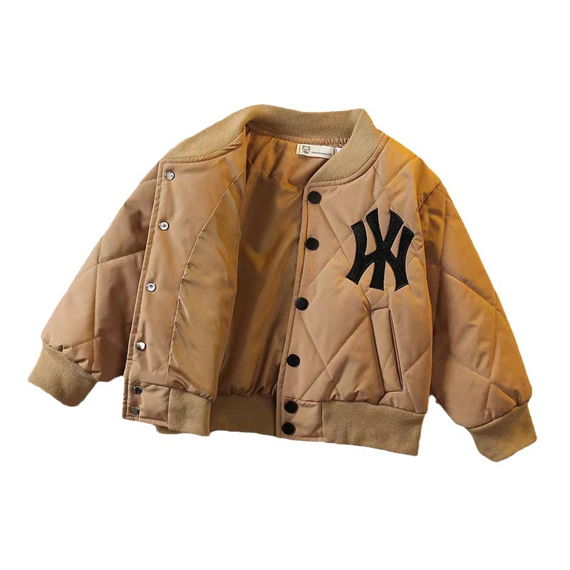 Children's Autumn New Baseball Uniform Boys and Girls Fashion Brand NY Printed Embroidery Puffer Jacket Baby Leisure Cotton-Padded Clothes